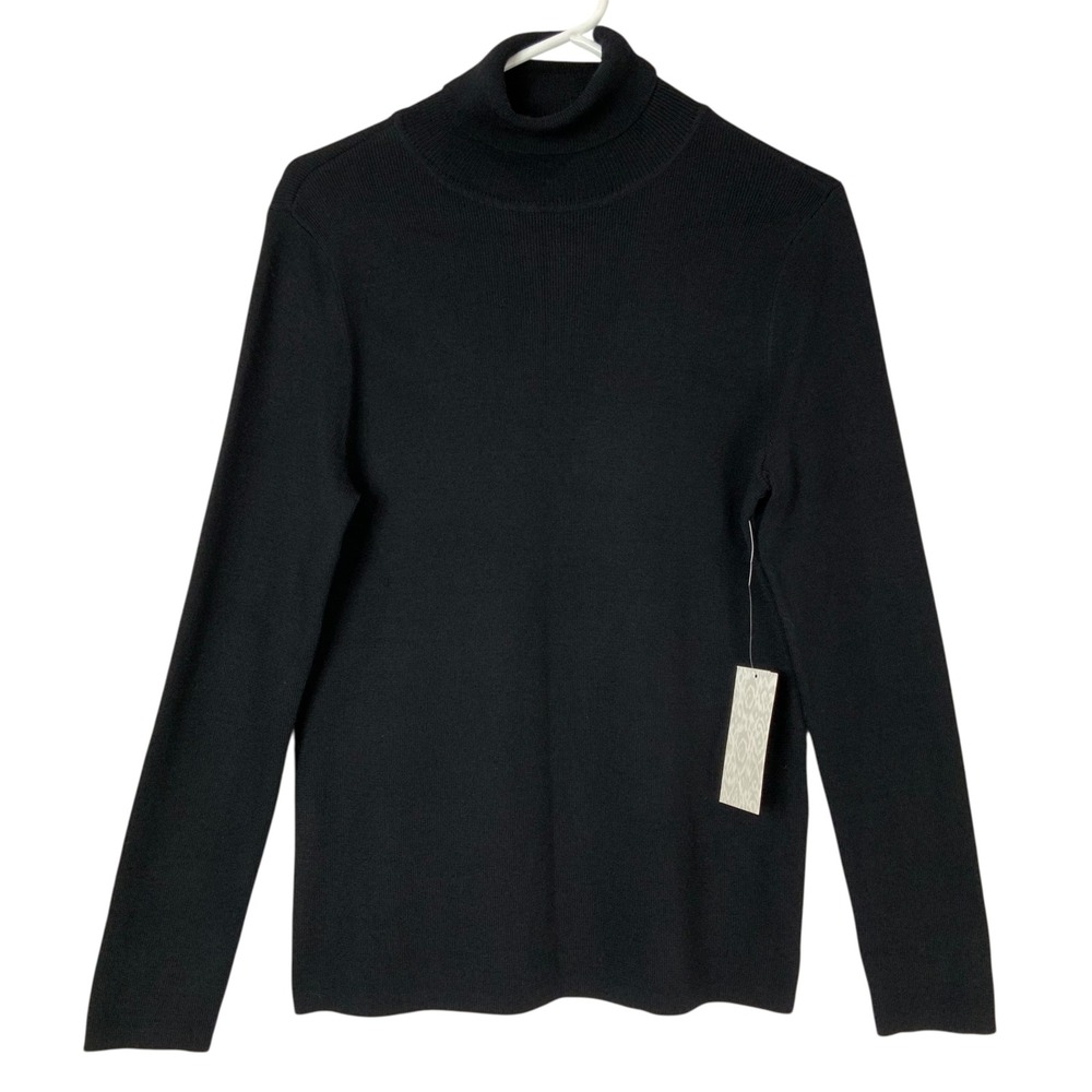 Chico's Coolmax Turtleneck Sweater Long Sleeve Pullover Black Cotton Blend Sz M
